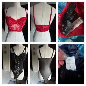 HOT HOT HOT NWT Victoria's Secret Archives red bra top and black lacey bodysuit